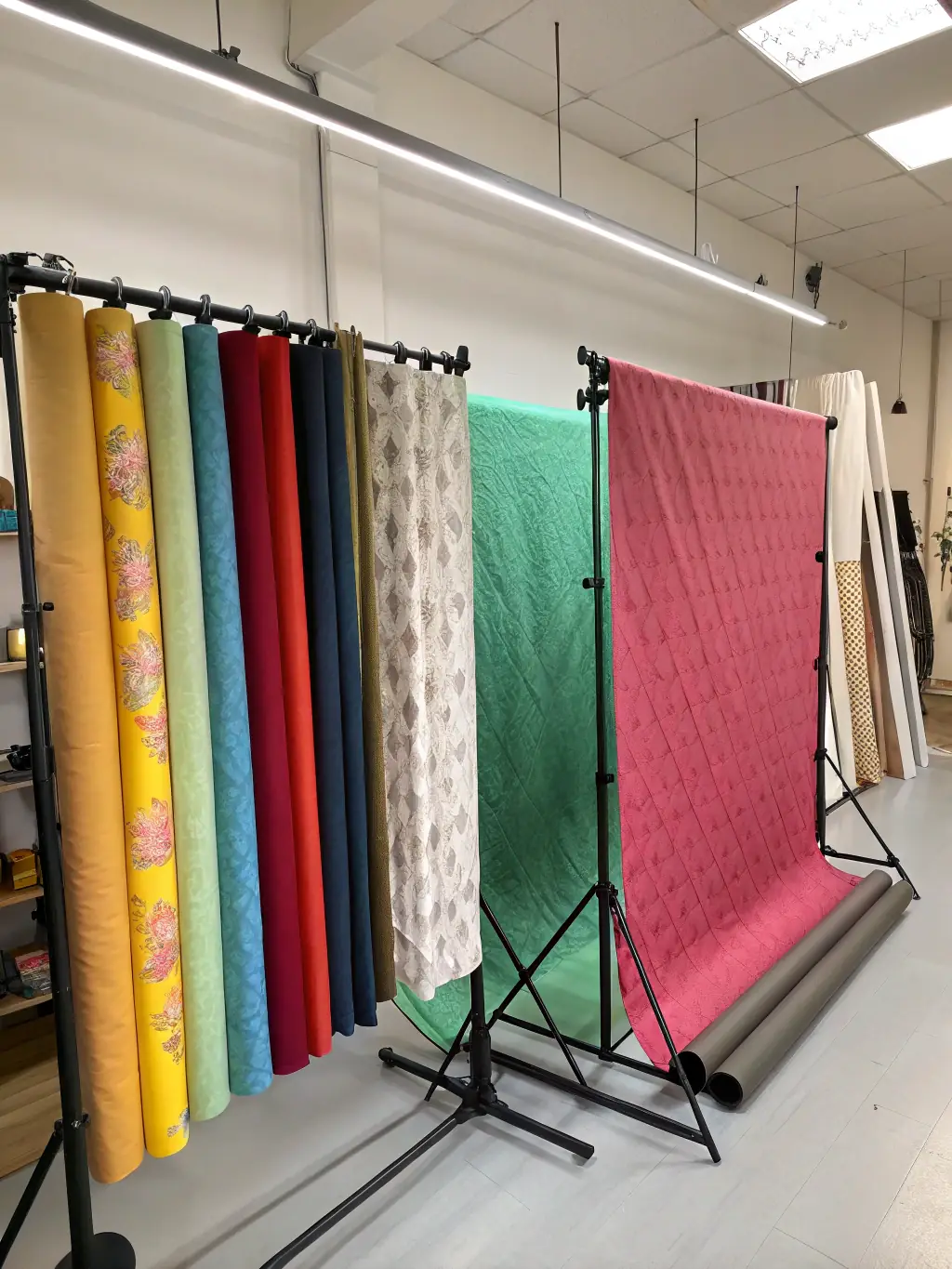 A selection of colorful and textured backdrops, demonstrating the variety of options available for photography and videography at Nyvenza.